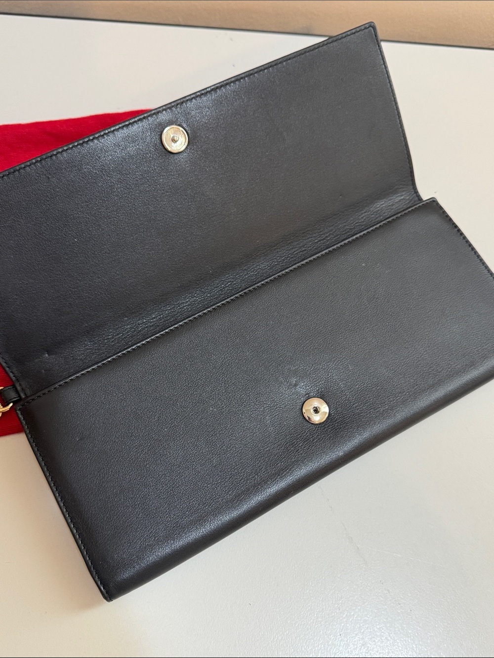 Carolina Herrera Black Leather Envelope Clutch with Gold CH Accent - Picture 5 of 16